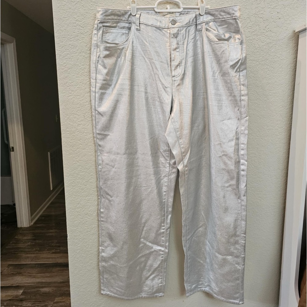 Women's 17/R Silver Metallic 90's Baggy Wide Leg Button Jeans Universal Thread‎